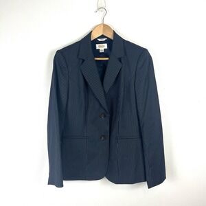 Talbots Stretch Classic Navy Blue Striped Blazer sz 6 Wool Blend Lightweight
